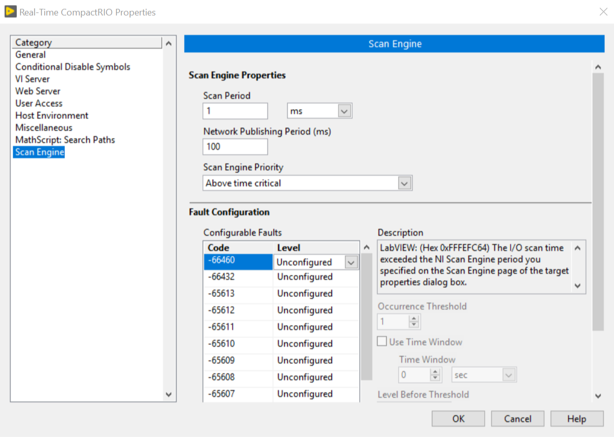 LabVIEW cRIO Scan Engine timing settings